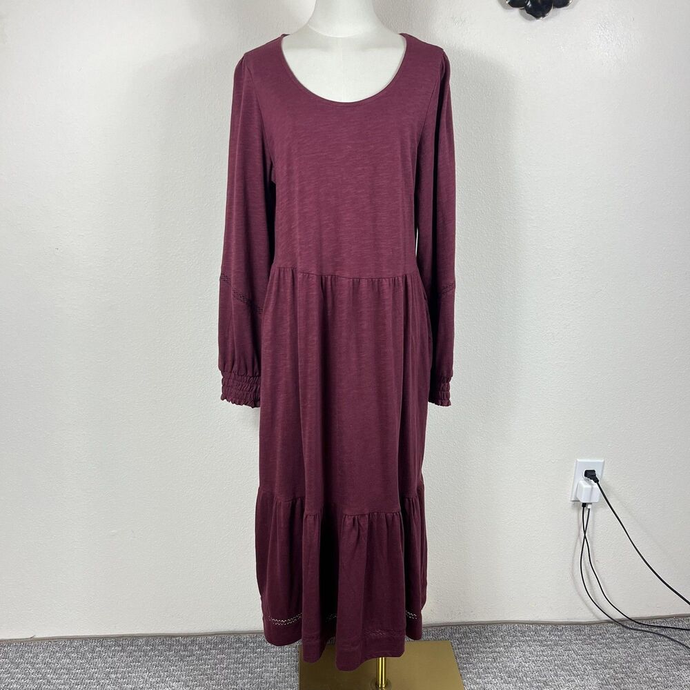 Canyon Retreat Dress Womens Medium Tall Burgundy Prairie Tiered Boho Midi